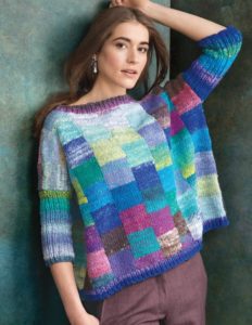 pullover sweater in multi colored squares