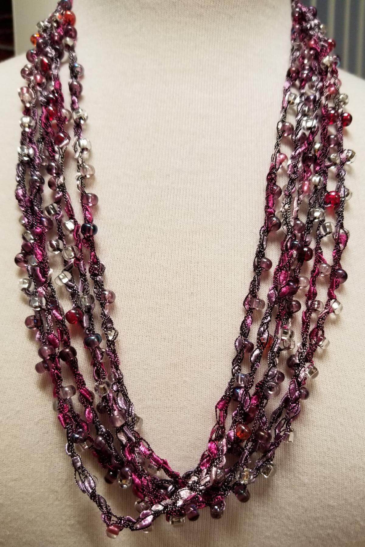 Rainbow beaded rope necklace - Bead crochet necklace with geometric pattern  • artist Daidija • Handmade biser ideas made by Beadwork
